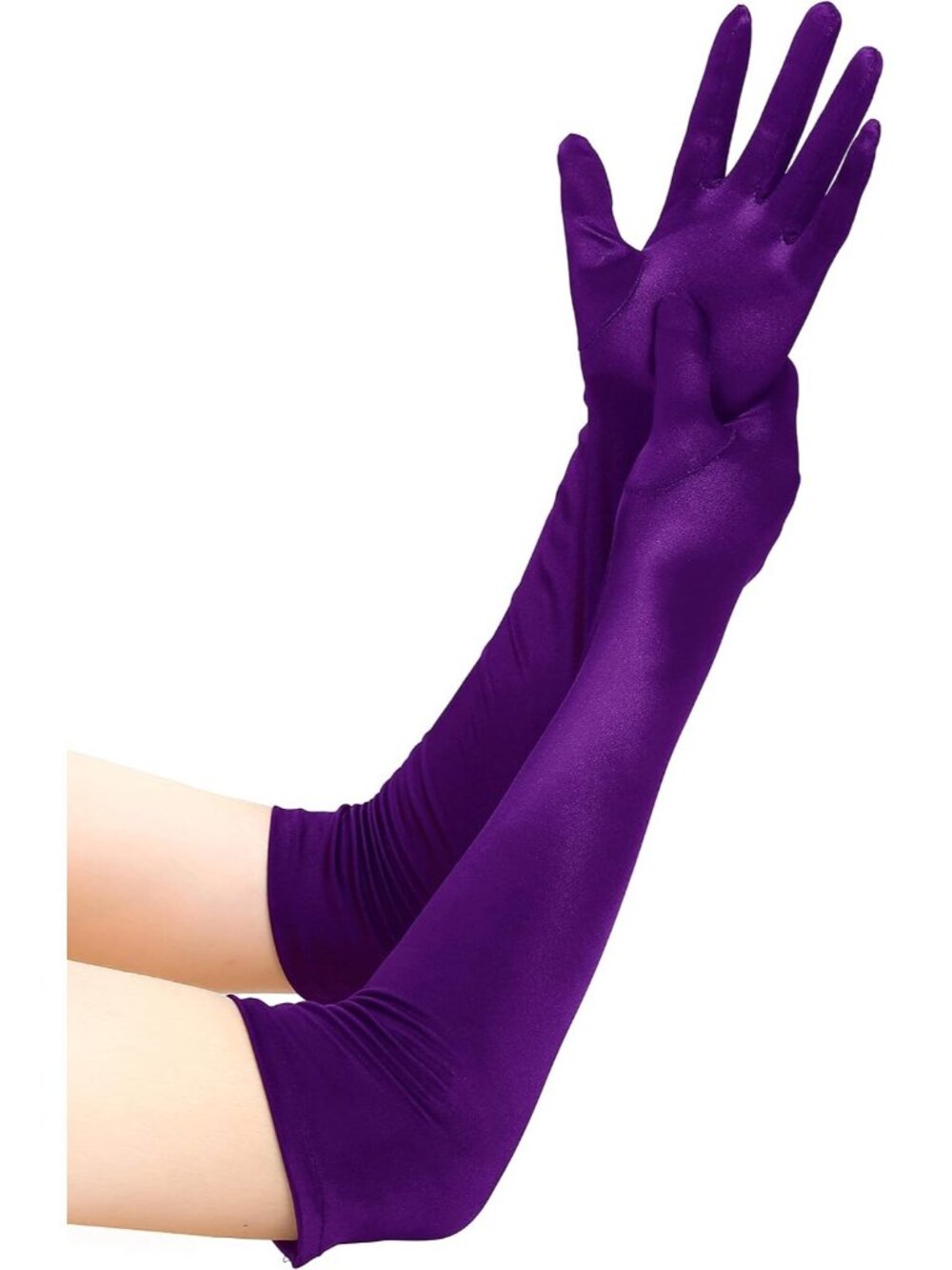 Women's Purple 1920s Elbow Length Party High Shine Long Opera Satin Gloves